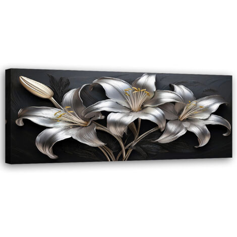 Tableau déco Lys argentés peints 90x30