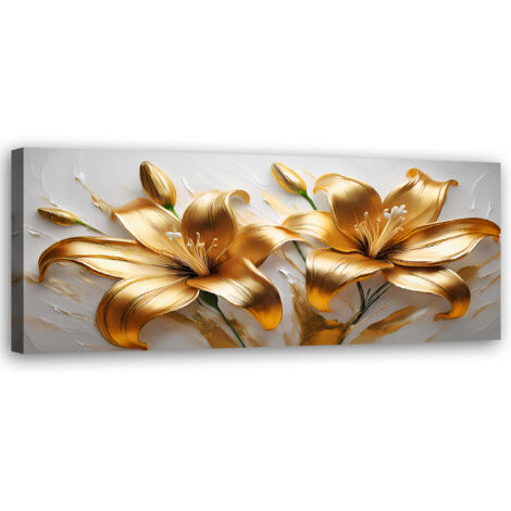 Tableau déco Lys dorés glamour Fleurs Plantes 90x30