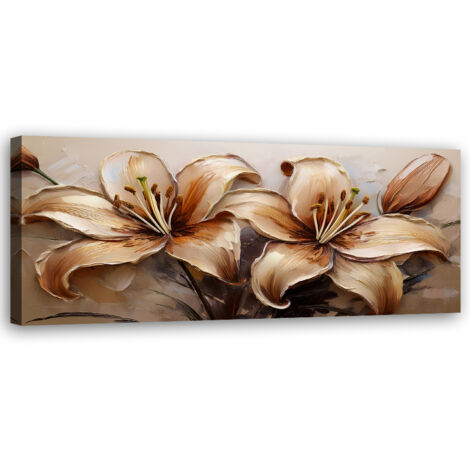 Tableau déco Lys Fleurs Glamour Beige Sépia 90x30