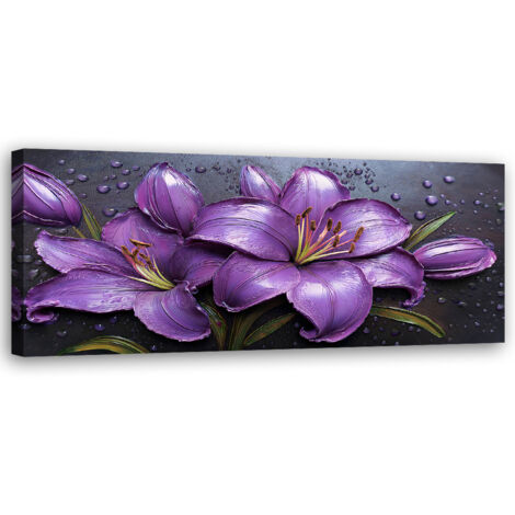 Tableau déco Lys mauves Gouttes de fleurs Roses 90x30