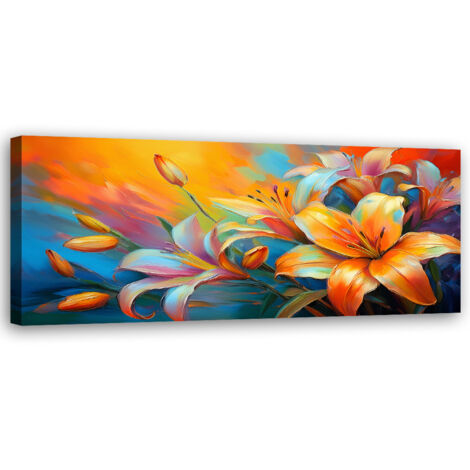 Tableau déco Lys pastel abstrait 90x30