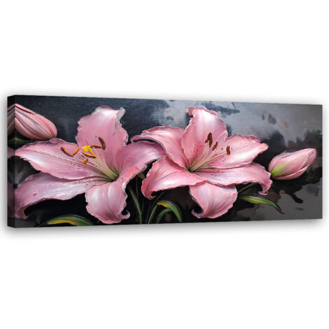 Tableau déco Lys Rose Fleurs Plantes Pastels 90x30