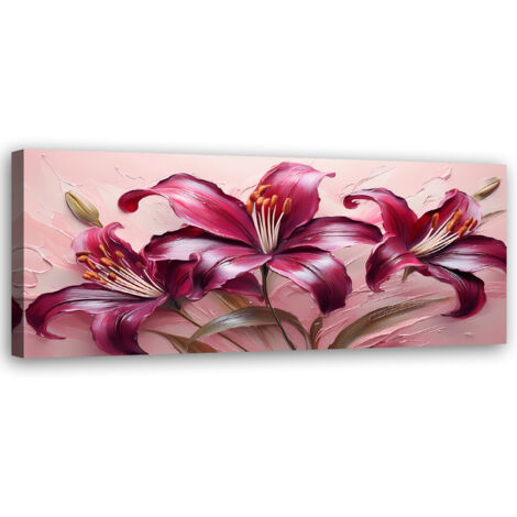 Tableau déco Lys Rouge Pastel Fleurs 90x30