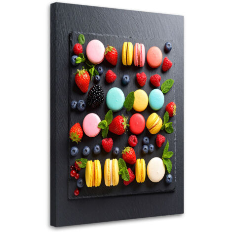 Tableau déco Macarons biscuits et fruits 70x100