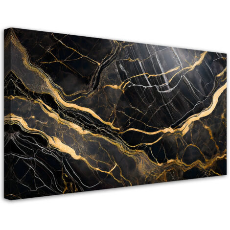 Tableau déco Marbre Noir/Blanc avec Or 100x50