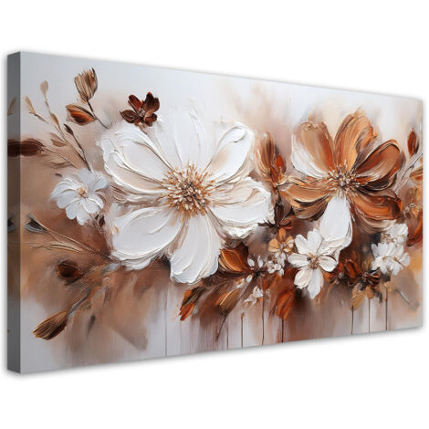 Tableau déco Marron Fleurs blanches Nature 100x50