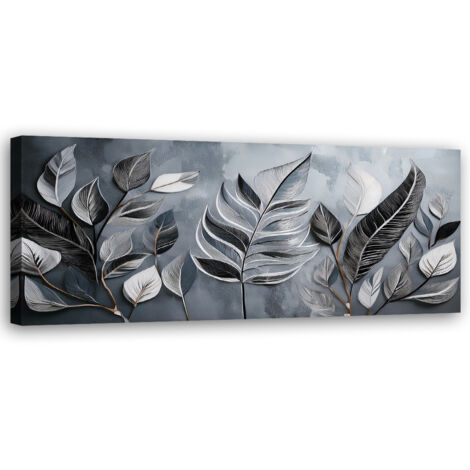 Tableau déco Minimalisme Argent Feuilles Nature Botanique 90x30