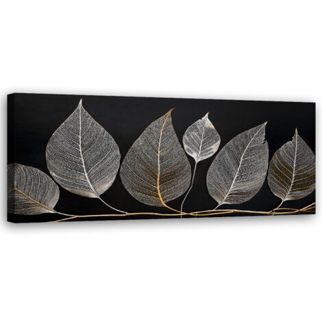 Tableau déco Minimalisme Feuillage Brindille Glamour Argent 90x30