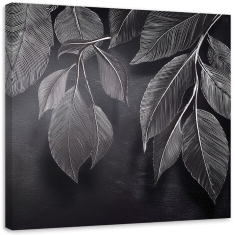 Tableau déco Minimalisme Feuilles Plantes Noir & Blanc 60x60