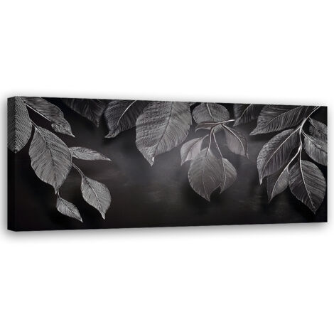 Tableau déco Minimalisme Feuilles Plantes Noir & Blanc 90x30