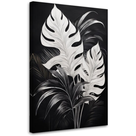 Tableau déco Monstera Feuilles Noir et Blanc Loft 40x60