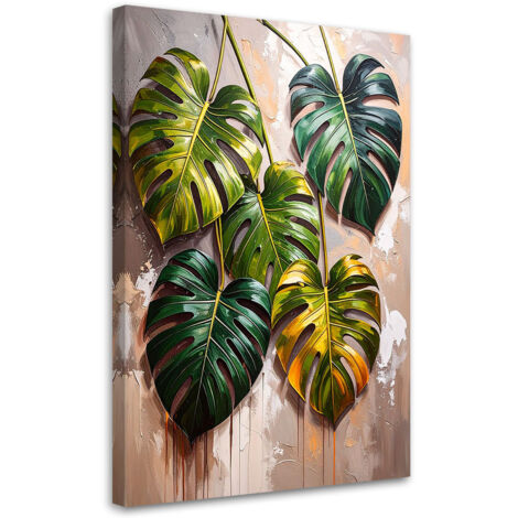 Tableau déco Monstera Feuilles sur fond peint 40x60