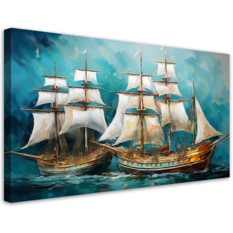 Tableau déco Navires Voiliers Rétro Turquoise 80x40