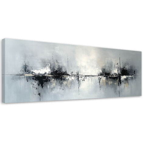 Tableau déco Noir et blanc Abstrait sur fond gris 90x30