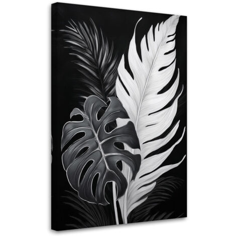 Tableau déco Noir et blanc Feuilles de monstera 40x60