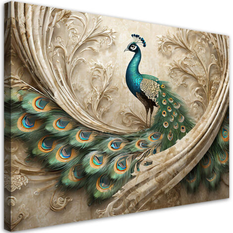 Tableau déco Oiseau Animaux Paon Beige 100x70
