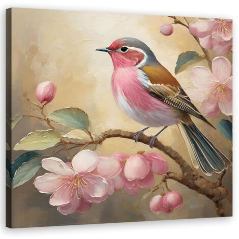 Tableau déco Oiseau fleurs vintage 30x30