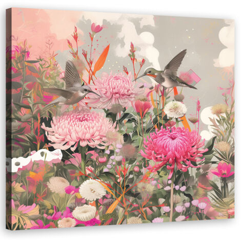 Tableau déco Oiseaux et fleurs dans un champ 60x60