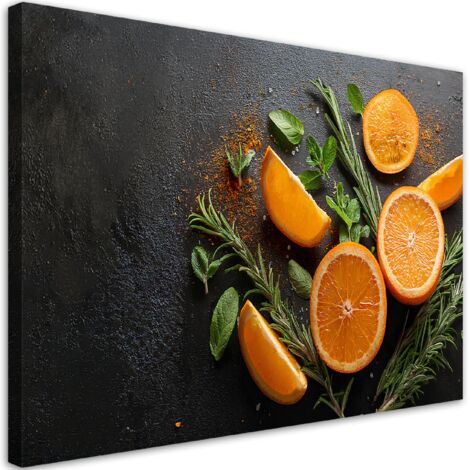 Tableau déco Oranges Fruits Assaisonnement Cuisine Assaisonnement 100x70