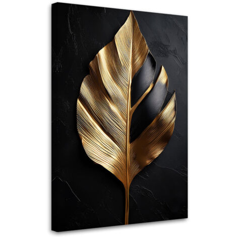 Tableau déco Palmier Feuille Noir et Or 40x60