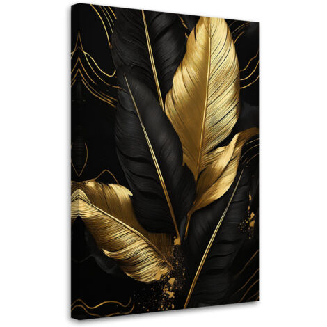 Tableau déco Palmier Feuilles Noir et Or 60x90