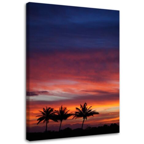 Tableau déco Palmiers Coucher de soleil mer 40x60