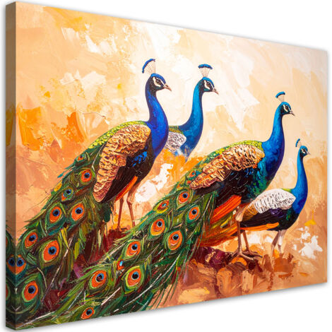 Tableau déco Paons colorés Oiseaux effet peinture 60x40