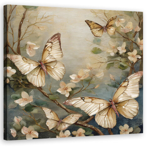 Tableau déco Papillon fleurs aquarelle 30x30