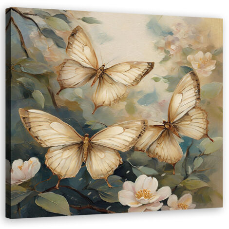 Tableau déco Papillon Fleurs Branches 30x30