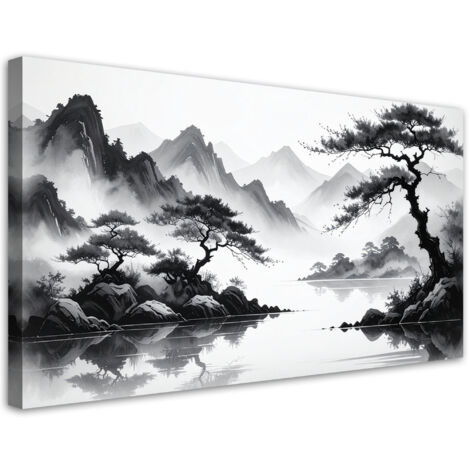 Tableau déco Paysage japonais en noir et blanc 100x50