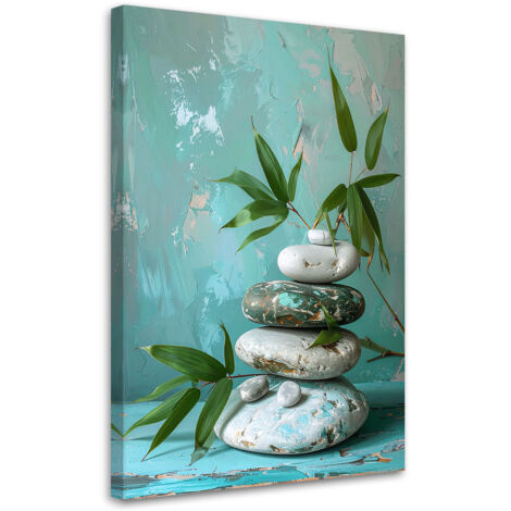 Tableau déco Pierres zen spa feuilles dans des tons turquoise 60x90