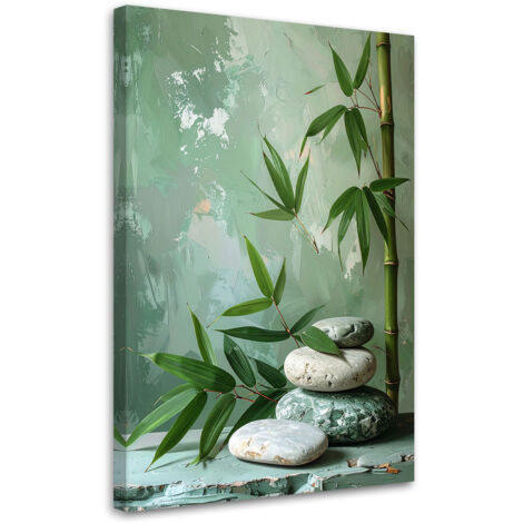 Tableau déco Pierres zen spa feuilles de bambou vertes 60x90