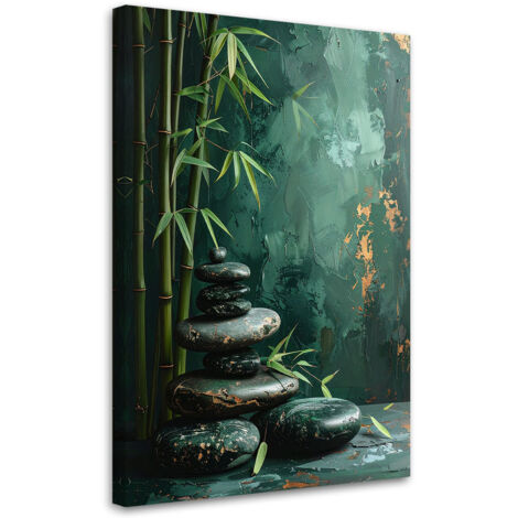 Tableau déco Pierres zen spa feuilles de bambou vertes 60x90