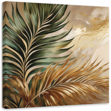 Tableau déco Plante Boho Feuilles sur Marbre Lumineux 40x40