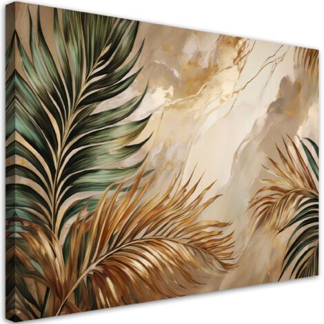 Tableau déco Plante Boho Feuilles sur Marbre Lumineux 60x40