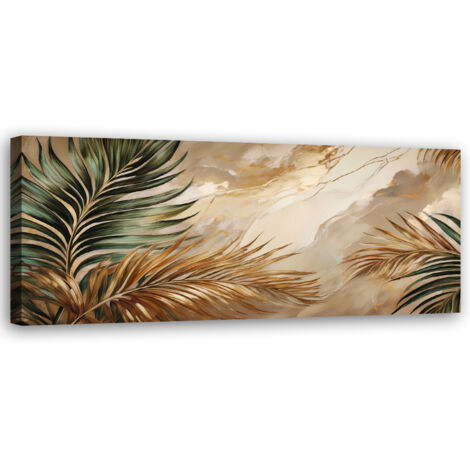 Tableau déco Plante Boho Feuilles sur Marbre Lumineux 90x30