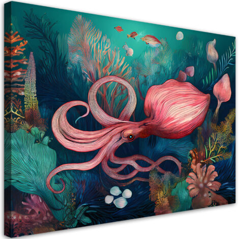 Tableau déco Poisson pieuvre Récif corallien 90x60