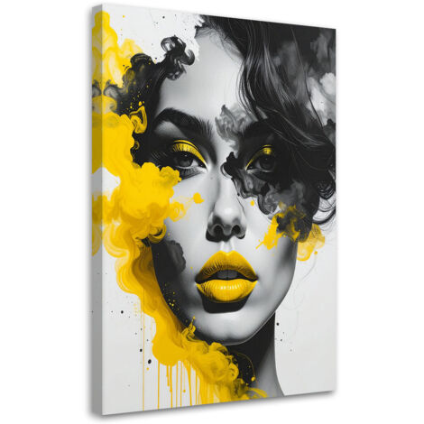 Tableau déco Portrait d'une femme avec des éléments de couleur jaune 60x90