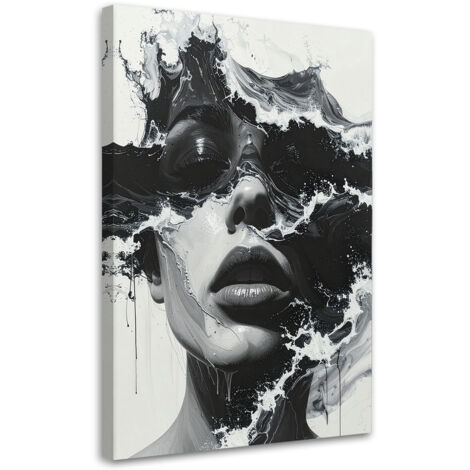 Tableau déco Portrait d'une femme noir et blanc dans un style artistique vagues de la mer 60x90