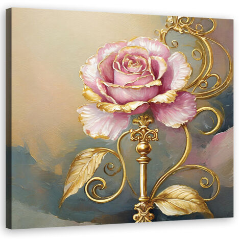 Tableau déco Rose Fleur Or Glamour 30x30