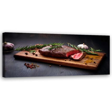 Tableau déco Steak Viande Aliments pour la cuisine de restaurant 90x30