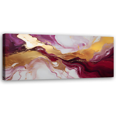 Tableau déco Texture marbrée abstraite Rouge Bourgogne Or 90x30