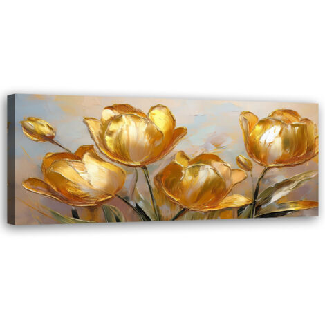Tableau déco Tulipes dorées Fleurs peintes 90x30