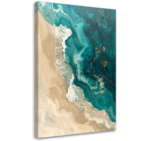 Tableau déco Vagues abstraites mer plage turquoise beige 70x100