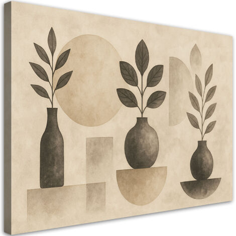 Tableau déco Vases Feuilles Abstraction Beige Minimalisme 60x40