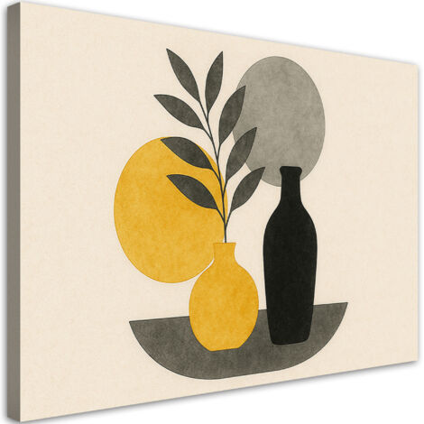 Tableau déco Vases Feuilles Minimalisme Jaune 100x70