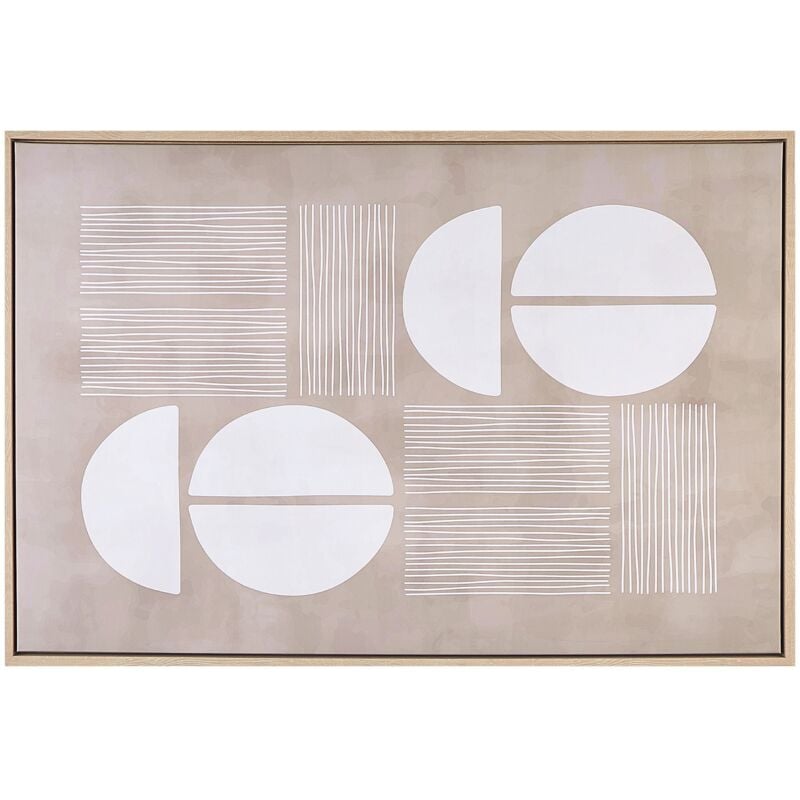Tableau Décoratif Motif Abstrait Beige et Blanc Toile Encadrée 63 x 93 cm en Polyester et mdf Racale