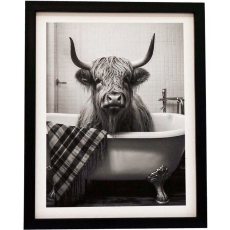 Tableau décoratif noir et blanc Cow bath 20 x 25 cm