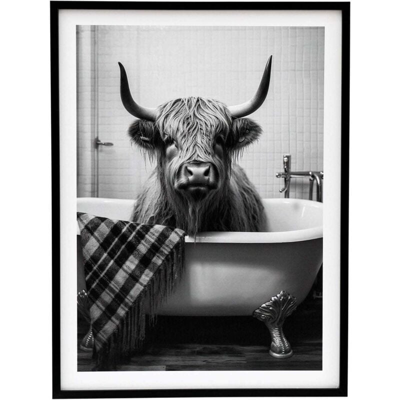 Tableau décoratif noir et blanc Cow bath 45 x 60 cm