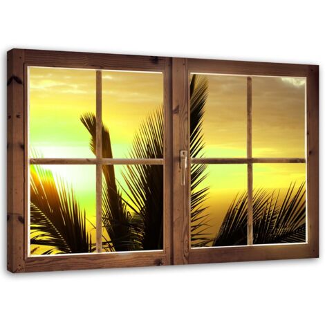Tableau décoratif Palmiers Coucher de soleil fenêtre 100x70